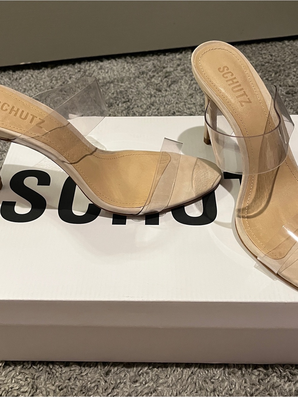 SCHUTZ Nude Clear-Strap Mule Heels - Picture 2 of 5